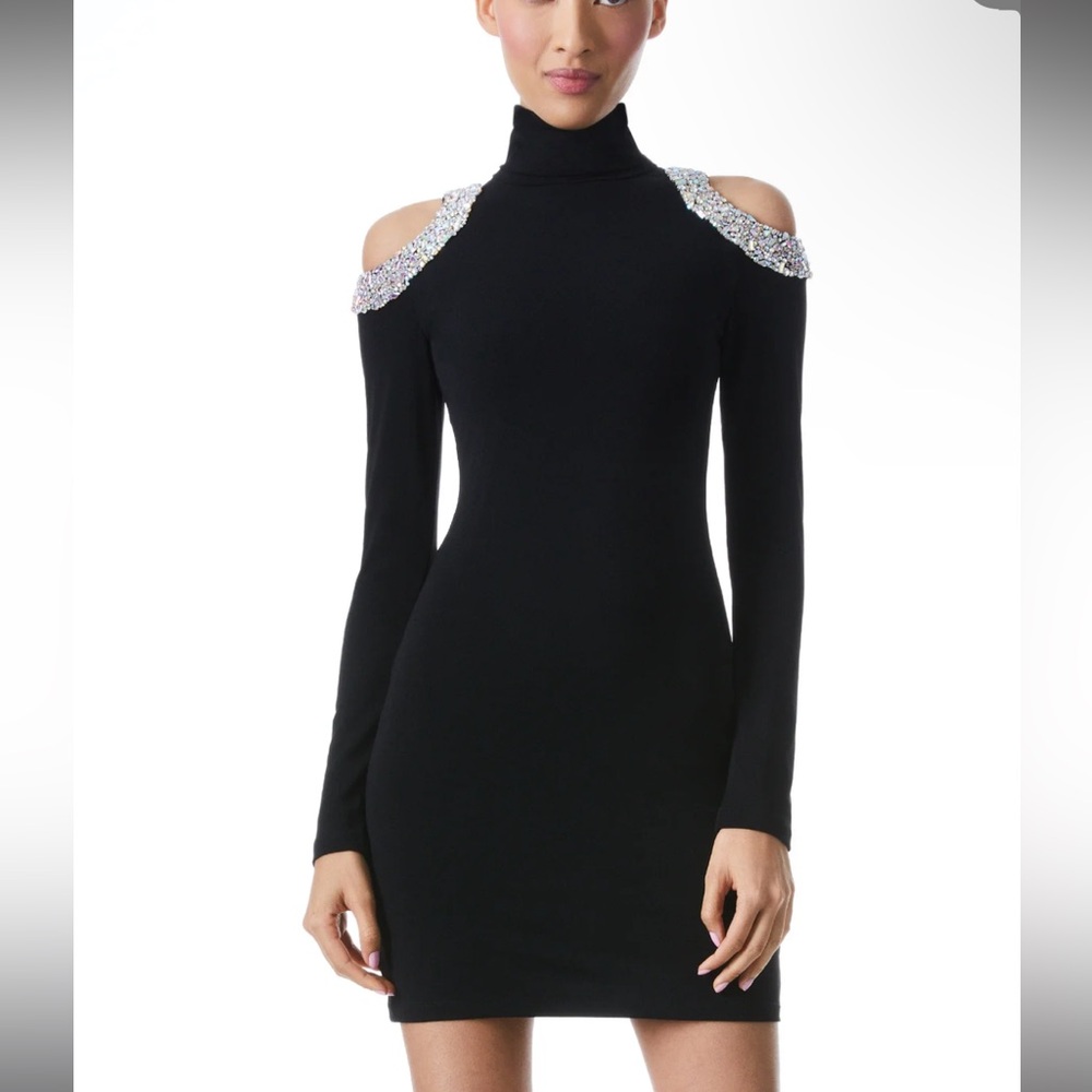 Alice + Olivia Black Mini Dress with Glittering Shoulders